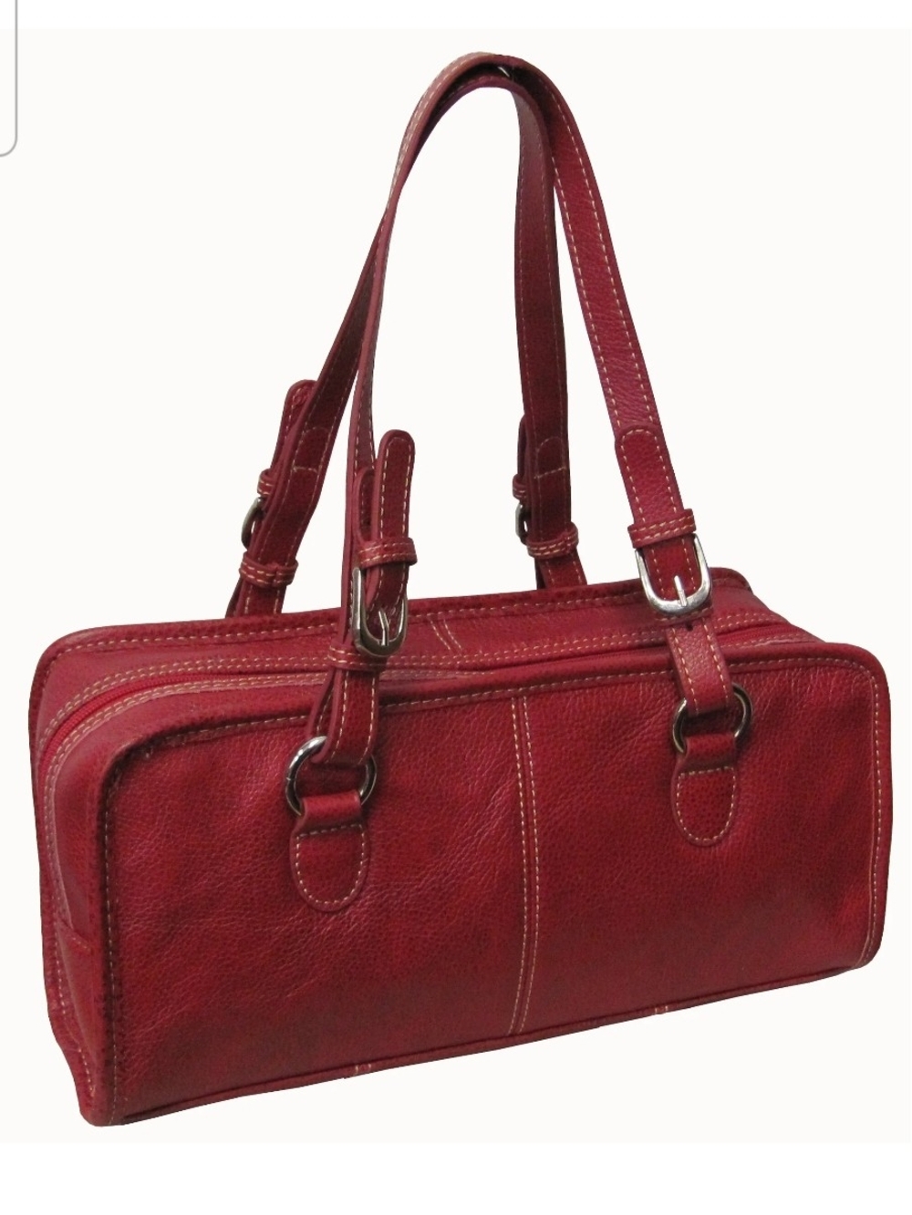 NWOT AmeriLeather Red Pebbled Leather Barrel Bag Satchel Doctor Handbag